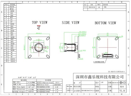 MIPI Interfaz de datos para la transmisión rápida de datos Sinoseen 12MP IMX377 CMOS Modulo de cámara USB para cámaras deportivas y seguridad inteligente